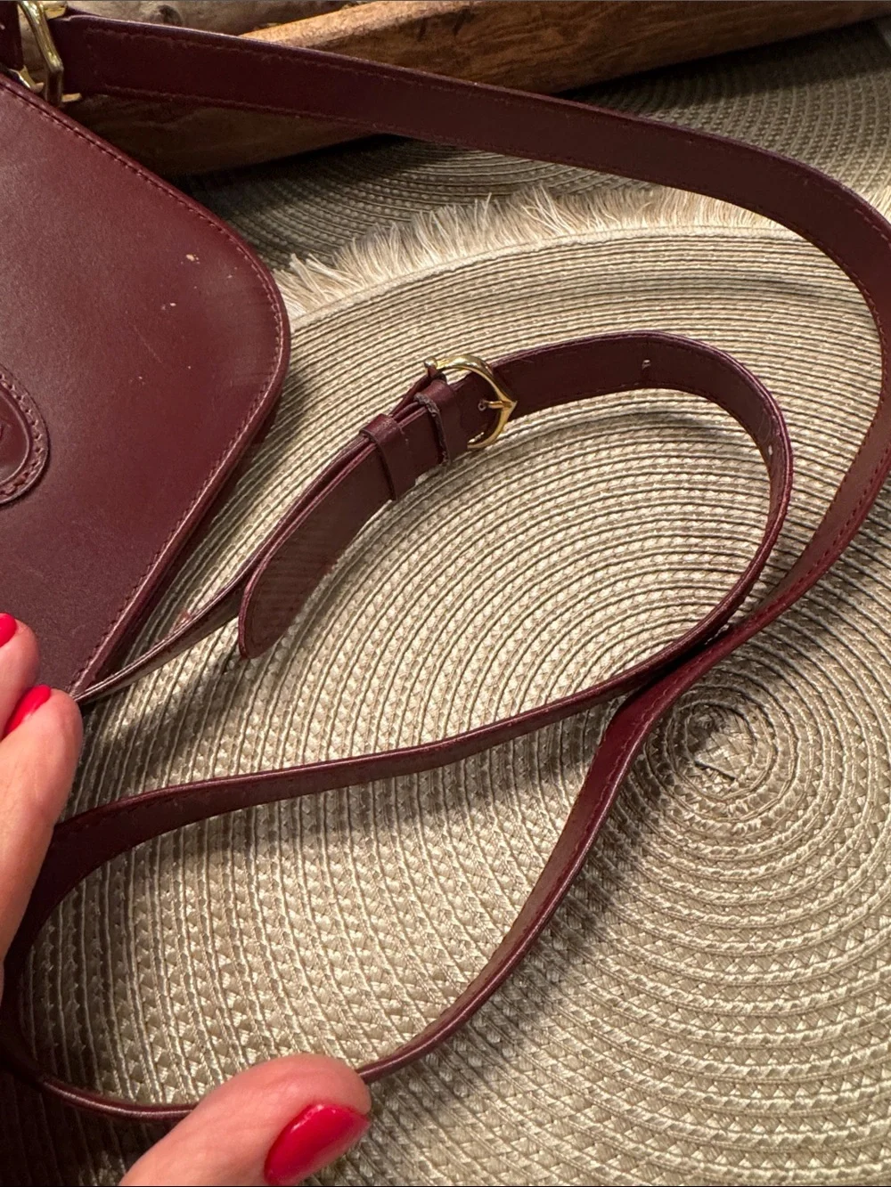 Cartier Leather Messenger Bag in Deep Burgundy with Matching Card Case